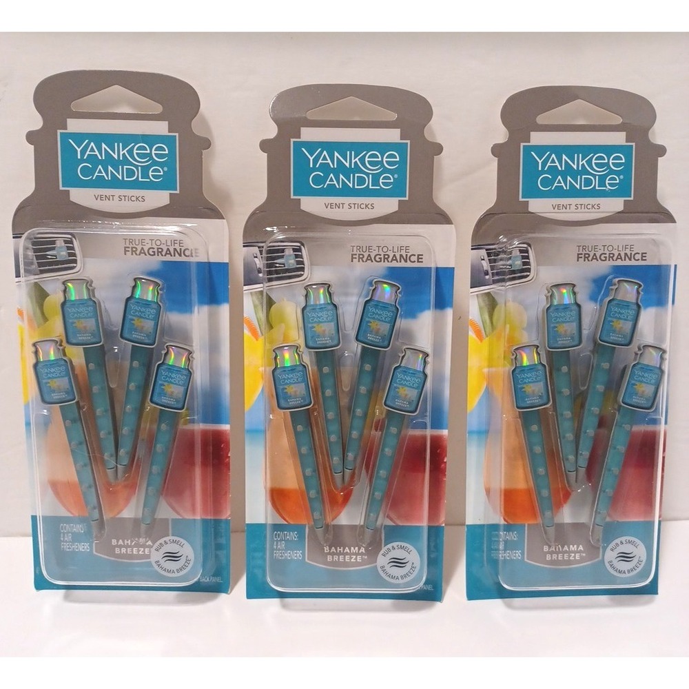 Yankee Candle Car Air Freshener of Bahama Breeze Vent Sticks New 3 Packs Sealed